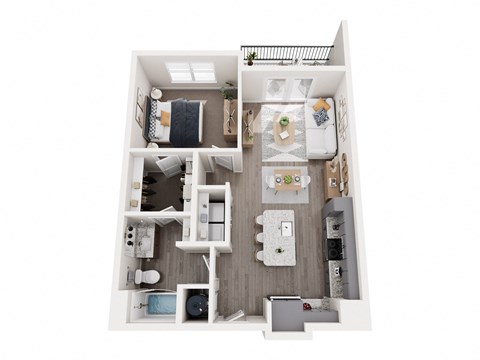 Floor plan for 1 bed, 1 bath, 760 sqft